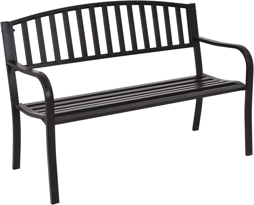 Panca a 2 Posti in Acciaio, Panca da Giardino con Schienale e Braccioli, Panca da Seduta Caricabile fino a 280 kg, Panca da Riposo per Giardino Balcone Terrazza, 127 x 60 x 87 cm, Nero
