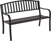Panca a 2 Posti in Acciaio, Panca da Giardino con Schienale e Braccioli, Panca da Seduta Caricabile fino a 280 kg, Panca da Riposo per Giardino Balcone Terrazza, 127 x 60 x 87 cm, Nero