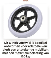 Veloce scorrimento 6 pollici - Ruote anteriore per sedia a rotelle - Gomma - Antiscivolo - Massima carico 120 kg - Resistenti agli urti - Ruote per sedia a rotelle