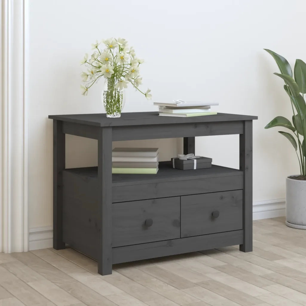 Tavolino da Salotto-Tavolino da soggiorno Grigio 71x49x55cm in Legno Massello di Pino 456865