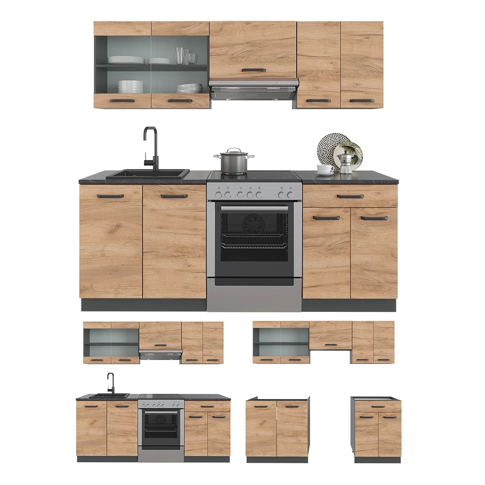 Vicco Cucina componibile Quercia dorata/antracite 200 cm , PL Rovere