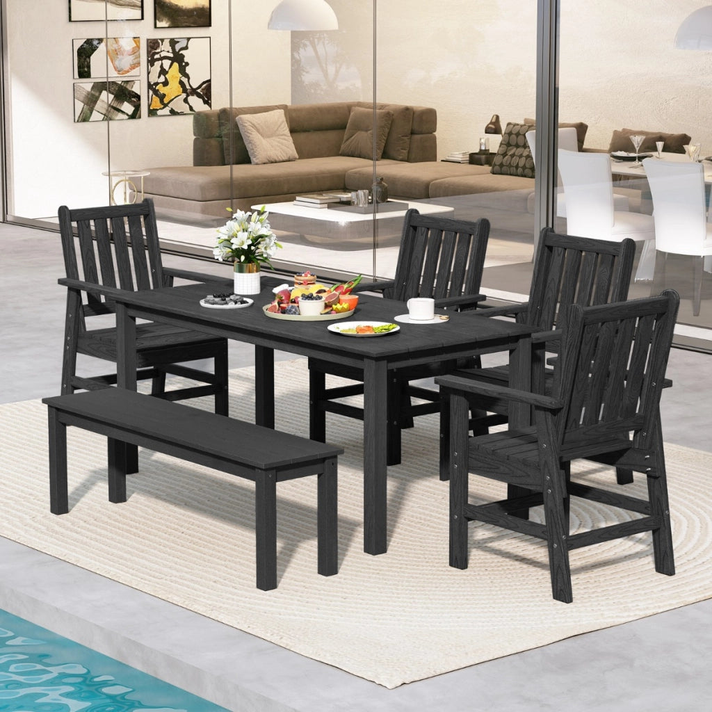 Sedia da esterno in HDPE resistente alle intemperie con braccioli, Poltrona adirondack effetto legno per giardino Nero-Sedie da esterno