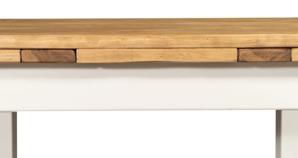 Biscottini Tavolo allungabile Country legno massello di tiglio con struttura bianca anticata piano naturale. Made in Italy
