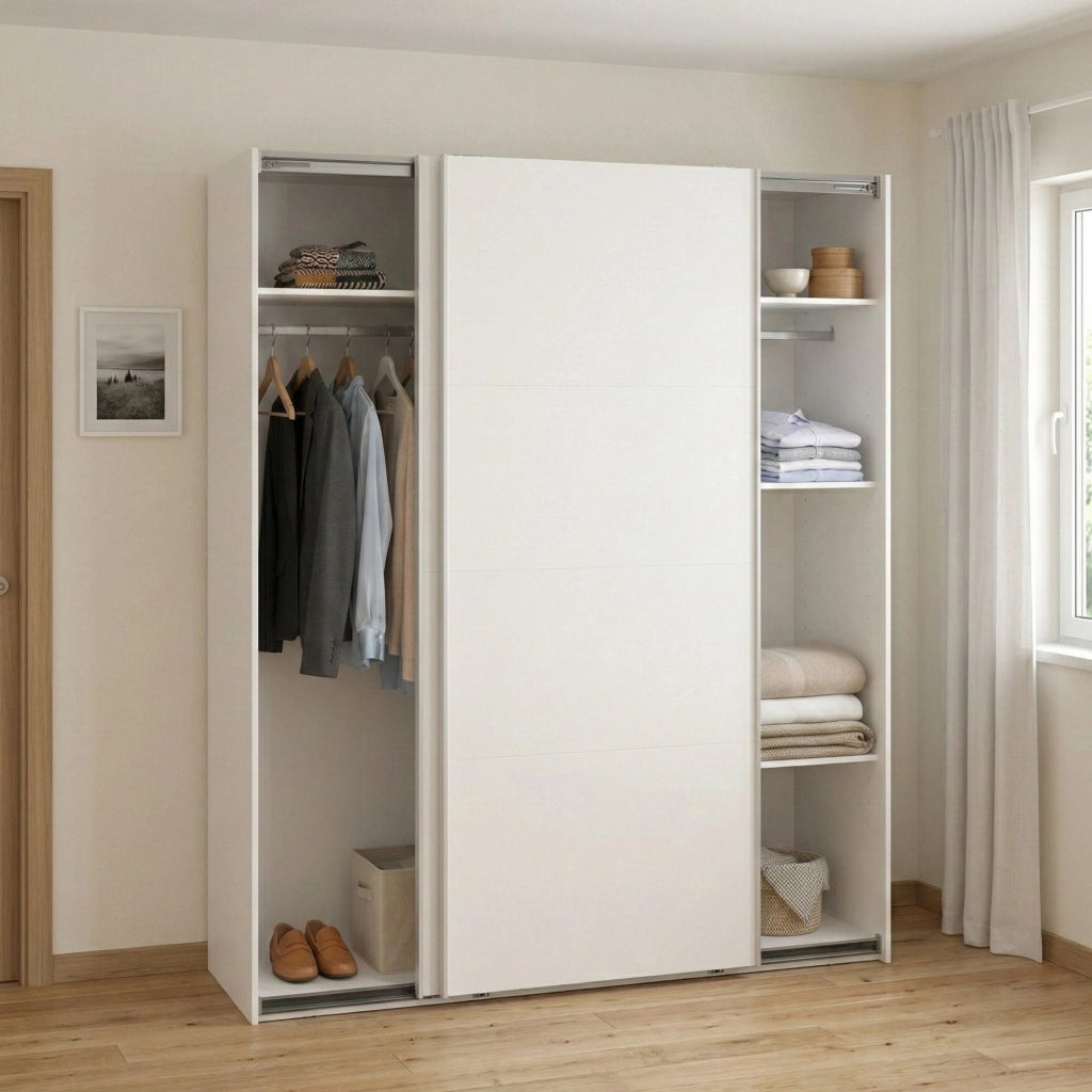 Guardaroba 2 ante\ Gomer, Mobile multifunzionale, Mobiletto scarpiera, Guardaroba porta scarpe, 179x65 h220 cm, Bianco