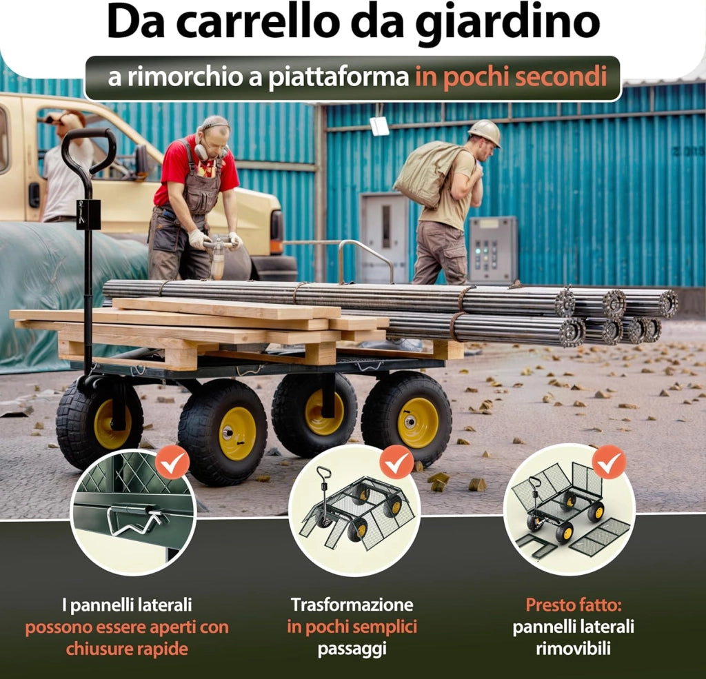® Carrello Portatutto con Ruote 550 kg Rimorchio Carretto Grande da Giardino con Borsone in Tela Rimovibile