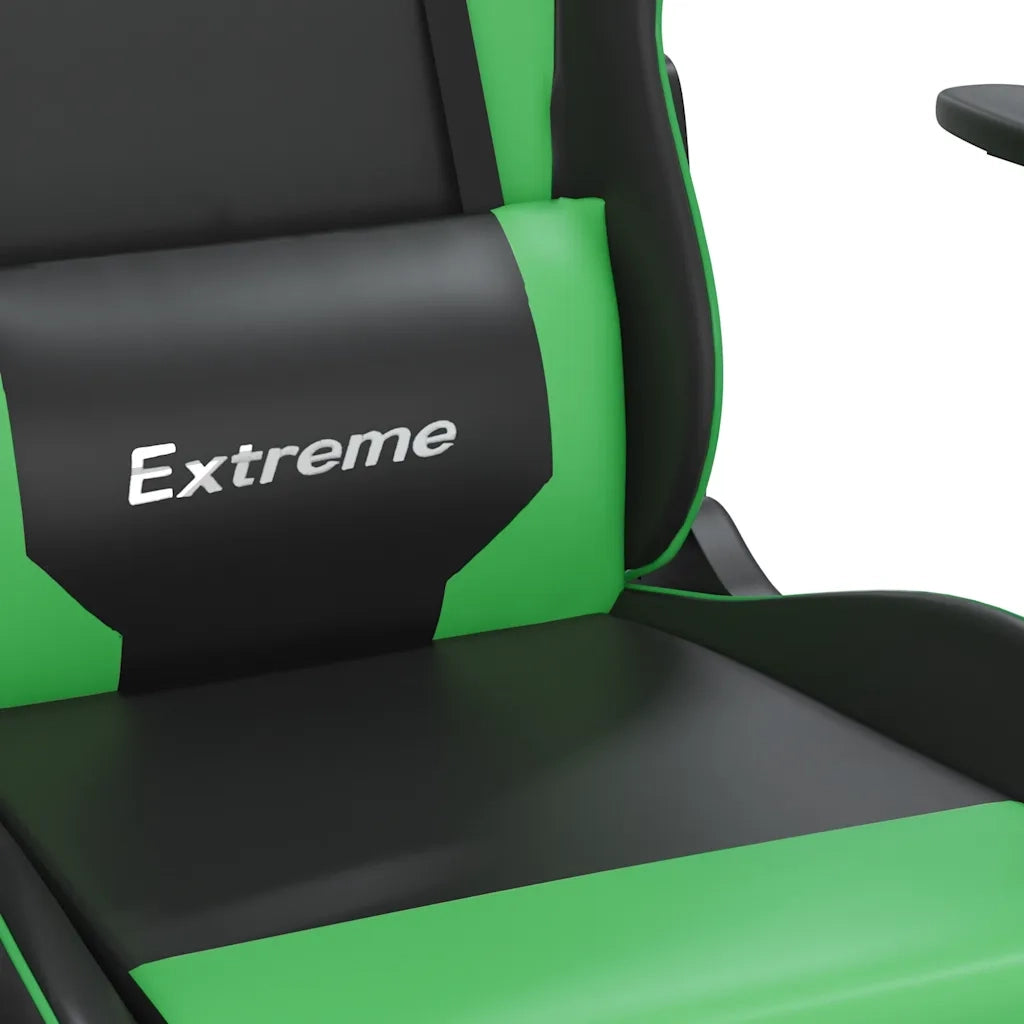 Sedia da Gaming | Sedia da e-sports Massaggio Poggiapiedi Nero e Verde Similpelle