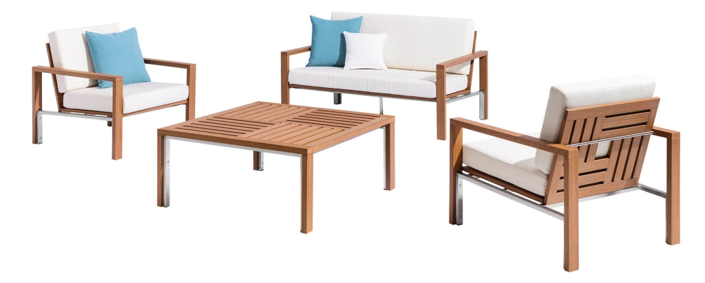Set Salotto da Giardino in Acciaio e Sumpar Wood Divano 2 Poltrone e Tavolino Kraus Donatello