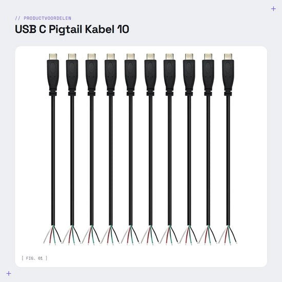 Cavo USB-C a pigtail 10 pezzi - 4 pin 28 AWG per riparazioni DIY