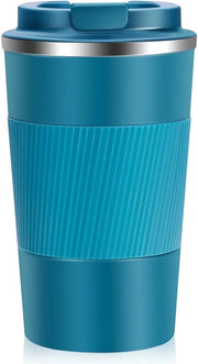 Tazza da caffè isolata 380 ml - tazza da caffè portatile - biberon isolato in acciaio inossidabile - tappo ermetico - idonea per auto, esterno, picnic, ufficio - Blu - 13,5*7cm