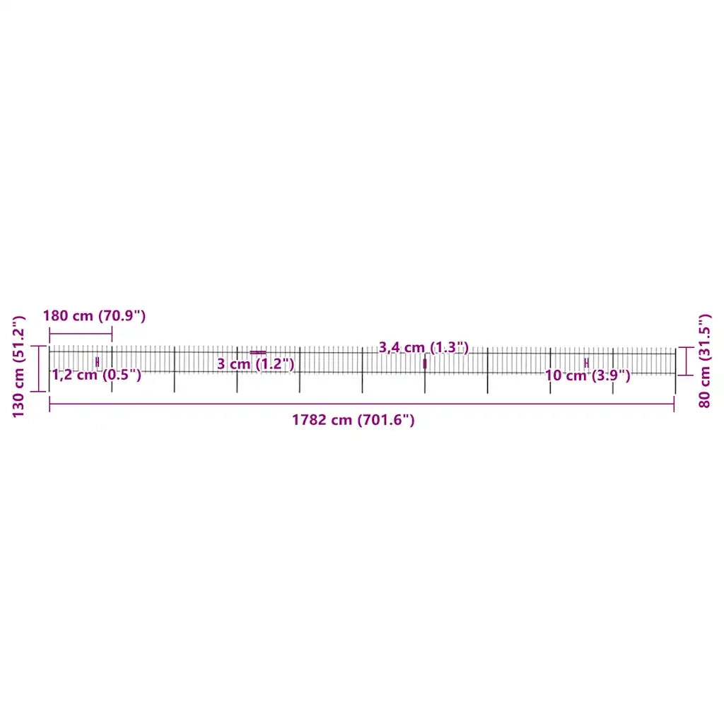 Recinzione da Giardino con Punta a Lancia Acciaio 17x0,8m Nera cod mxl 24135