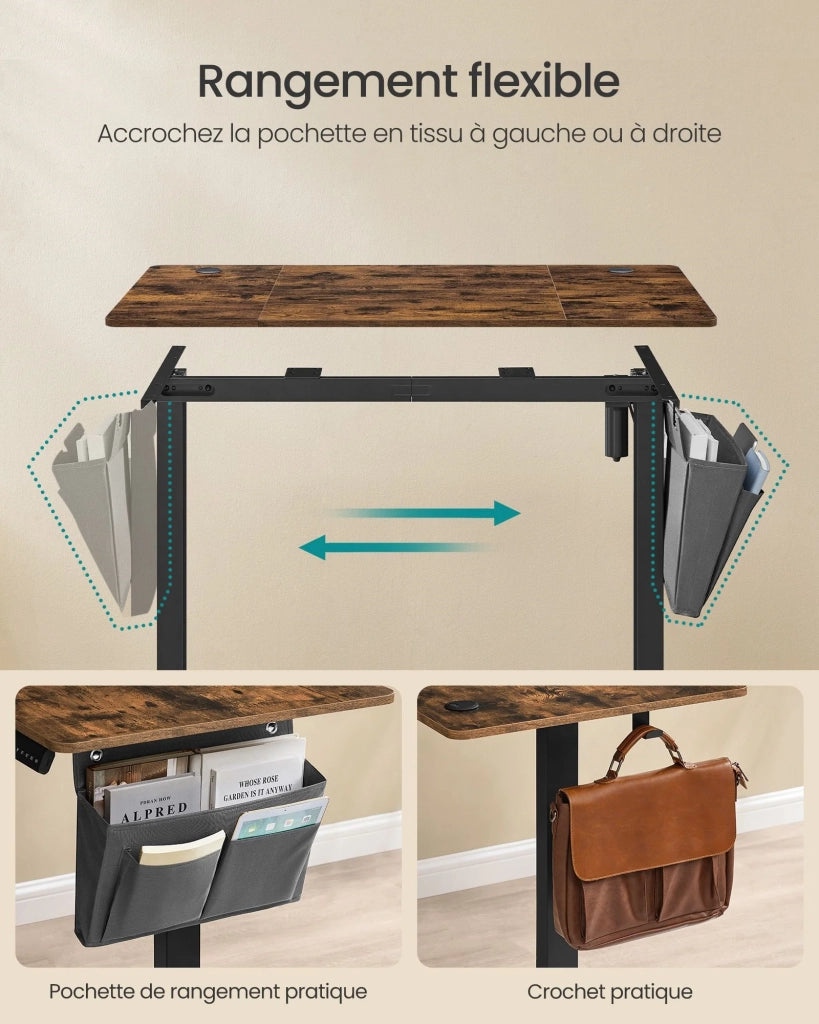 Scrivania elettrica regolabile in altezza 60 x 120 x (72-120) cm 4 posizioni di memoria custodia portaoggetti marrone 12_0004577