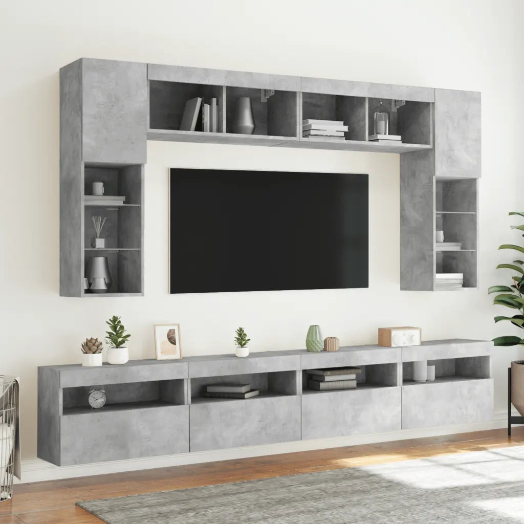 Mobili TV a Parete con Luci LED 2pz Grigio Cemento 60x30x40 cm 837190