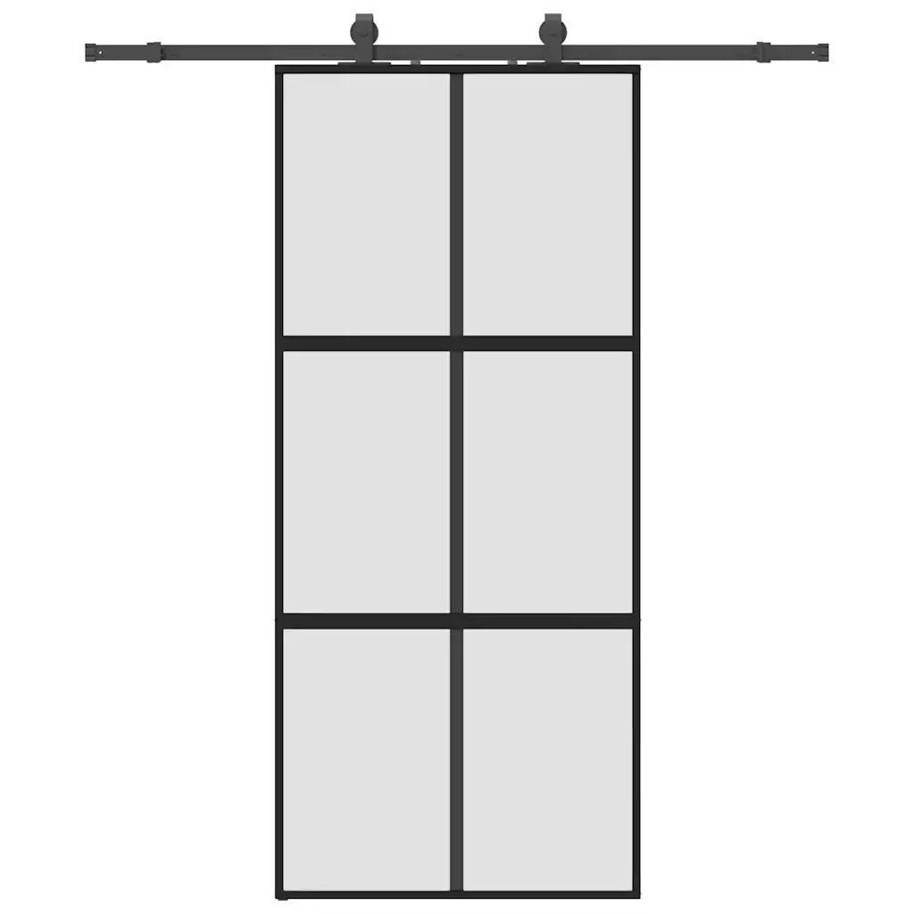 Porta Scorrevole Set Ferramenta Nera 90x205 cm Vetro Temperato