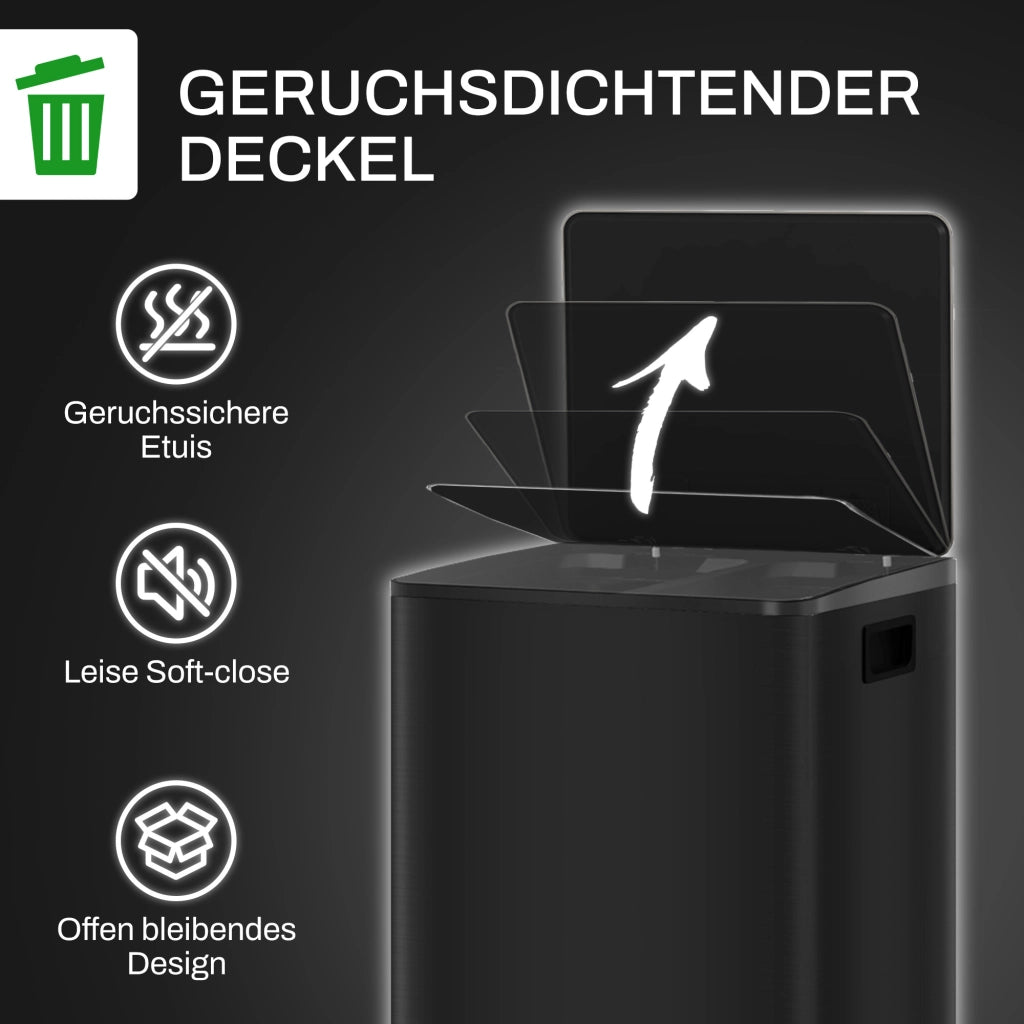 PATTUMIERA a Pedale 2 x 25 L in Acciaio Inox Nero con 2 Secchi Interni