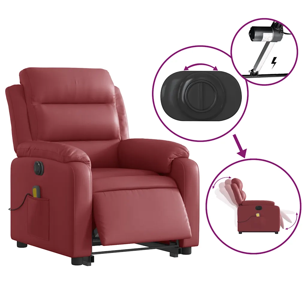 Poltrona Alzapersona Reclinabile Rosso Vino in Similpelle 3205067