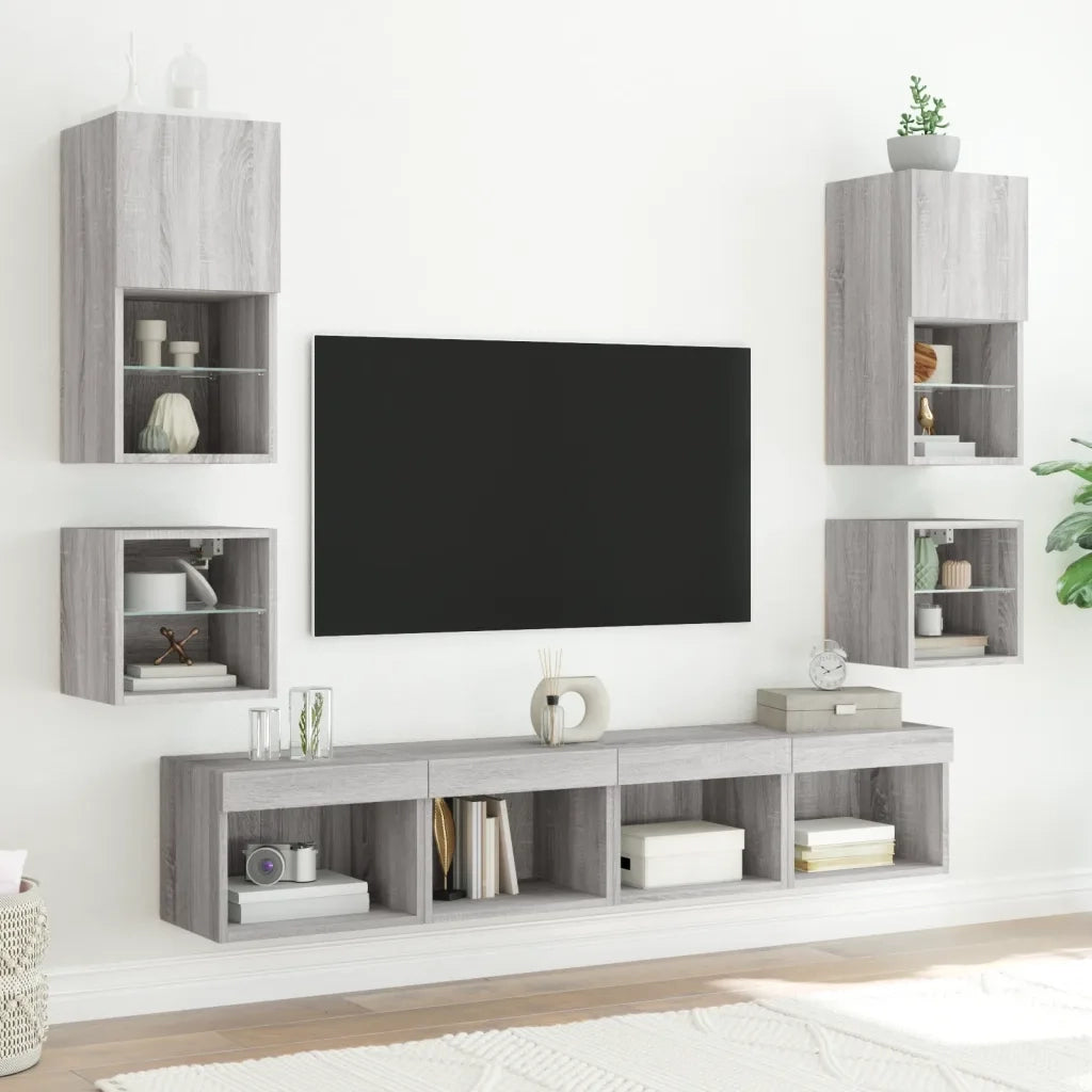 Mobile TV a Parete con Luci LED Grigio Sonoma 30x28,5x30 cm 836983