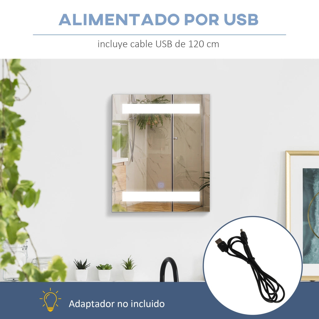Armadietto Bagno con Specchio e LED ¨C Zephmum ¨C Bianco 50x15x60 cm