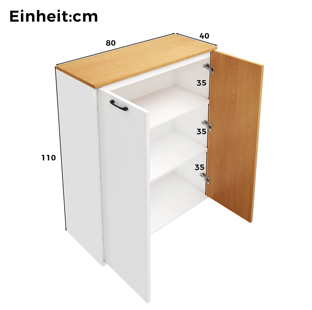 Mobile archivio 80x40x110 cm in MDF bianco e rovere con frontale a lamelle