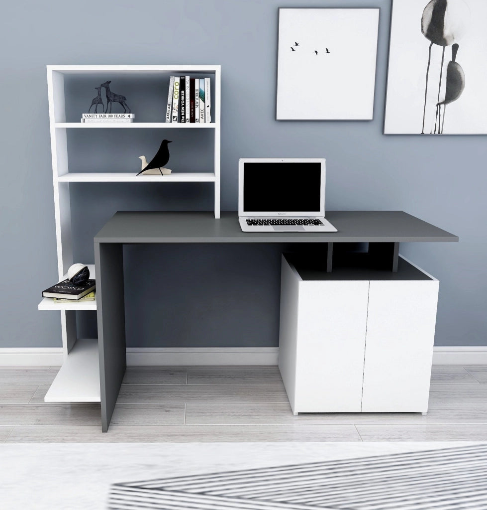 Scrivania in legno "Melis" - 146 x 60 x 128 cm - Bianco antracite