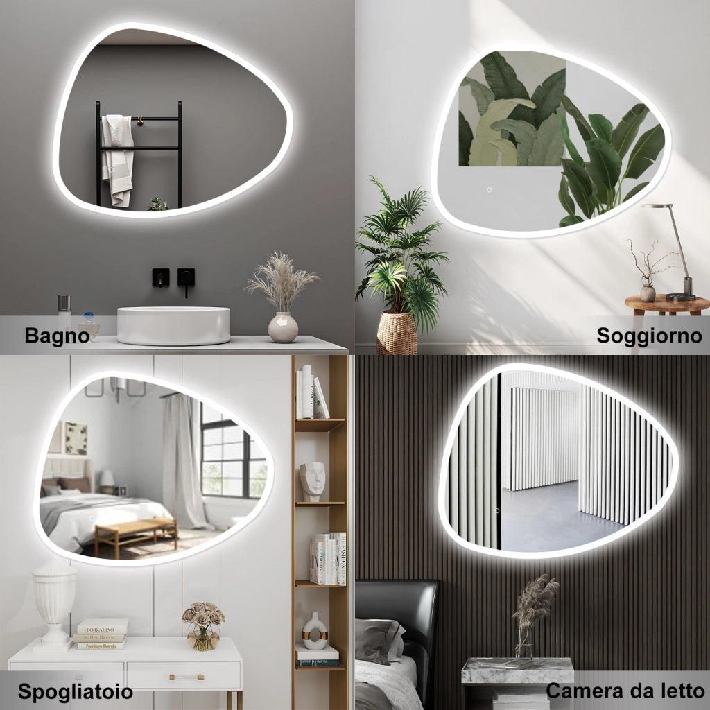 AICA Specchio da bagno 120 x 80 cm, dimmerabile, Funzione Memoria, antiappannamento, 3 colori