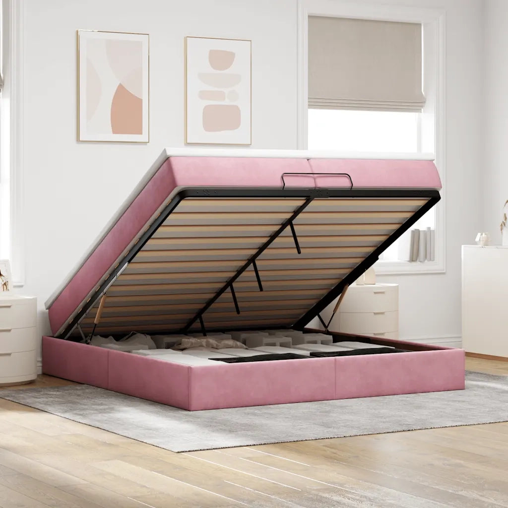 Struttura Letto Pouf con Materassi Rosa 200x200 cm Velluto 3311212