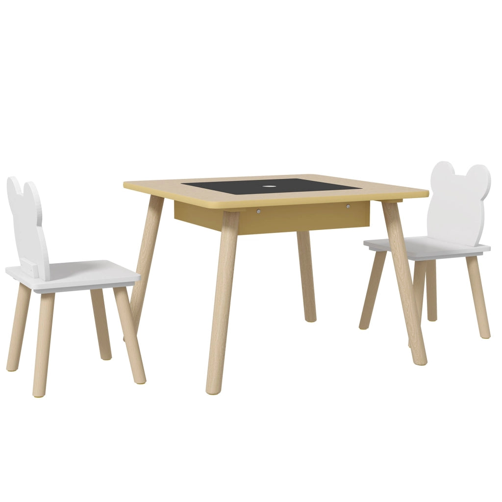 Set Tavolino Multifunzione e 2 Sedie per Bambini Orsetto Colore Legno
