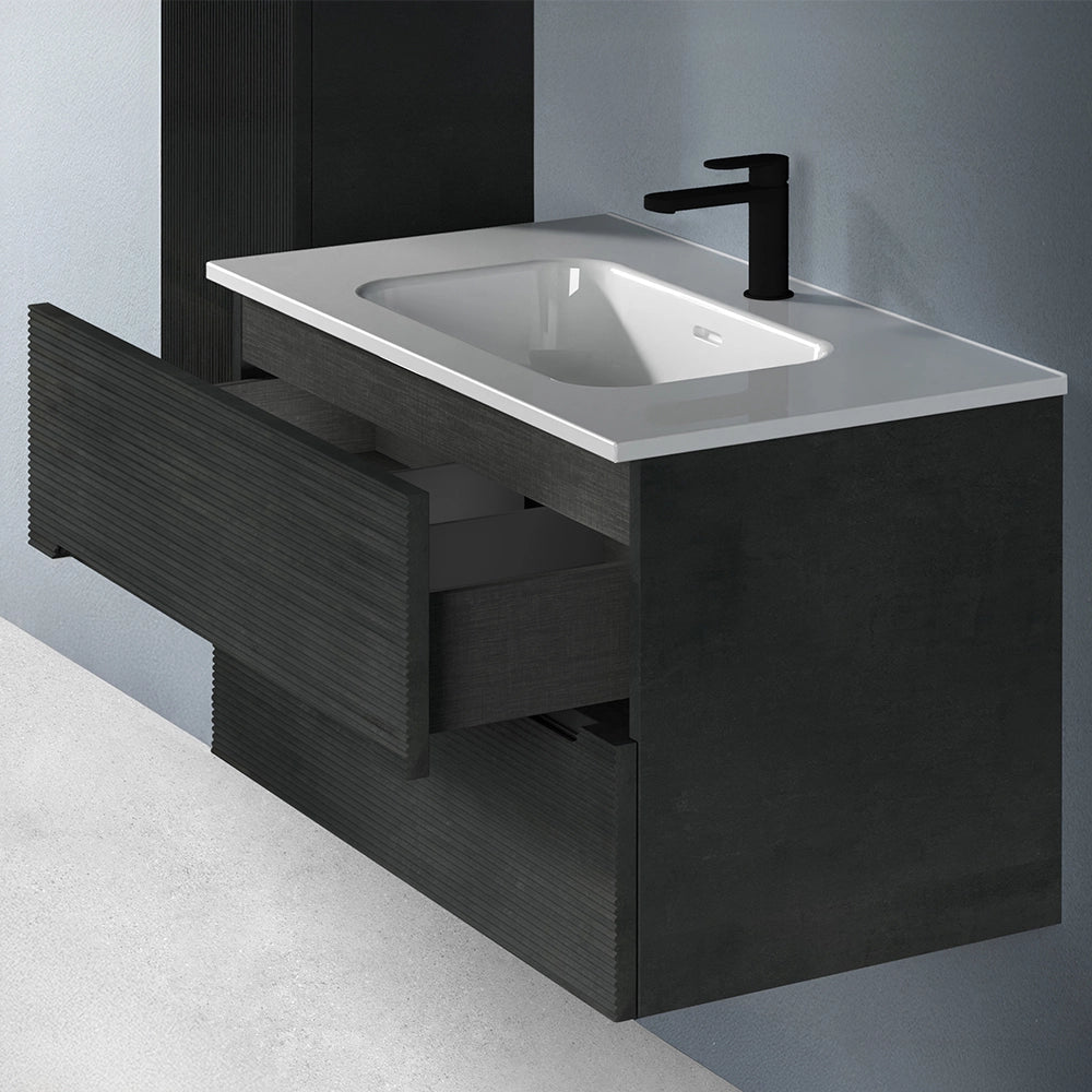 Mobile bagno sospeso 60 lava cannettato 2 cassetti lavabo e specchio Rigo
