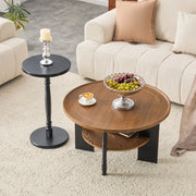 Set di 2 tavolini rotondi in MDF con rivestimento PVC; noce e nero