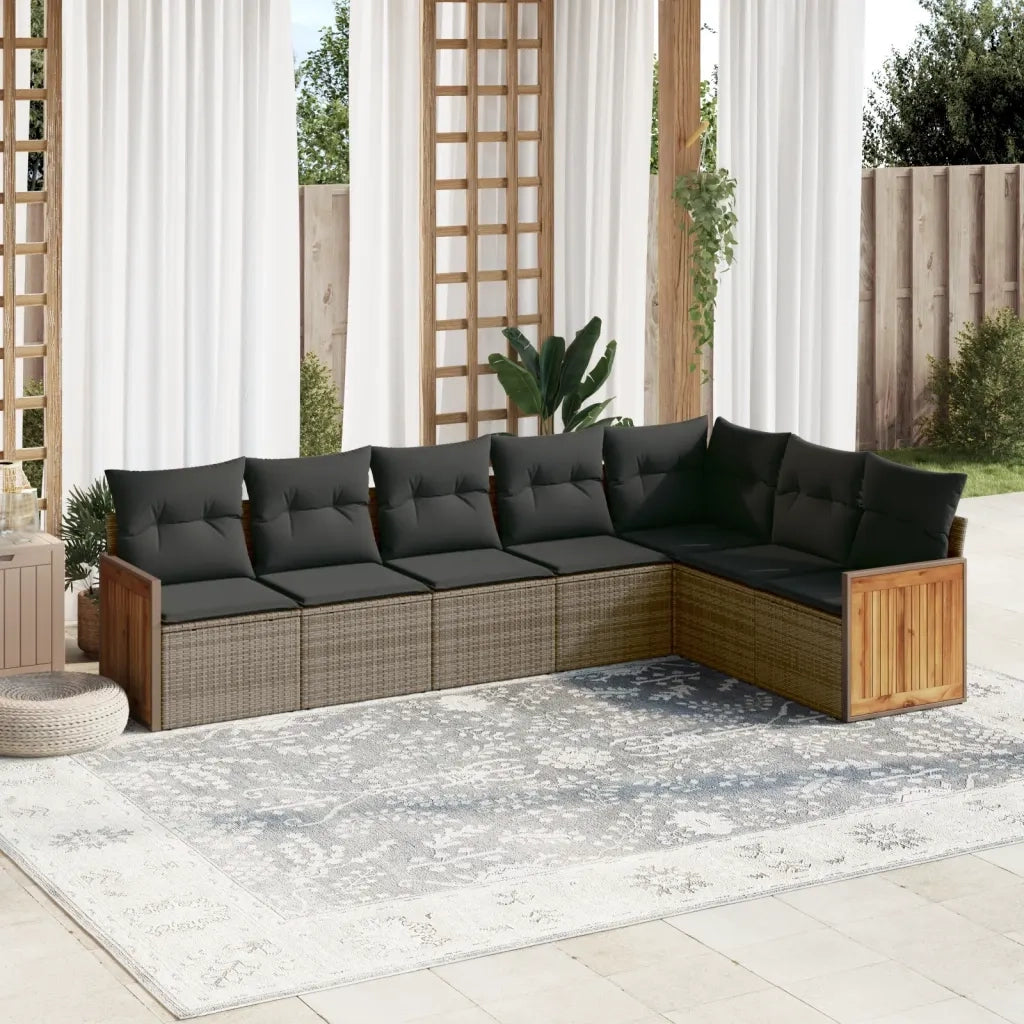 Set Divani da Giardino 7 pz con Cuscini Grigio in Polyrattan 3260114