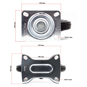 Set rotelle da trasporto 160 mm 2 ruote piroettanti 2 fisse, nucleo in metallo, 130 kg a ruota