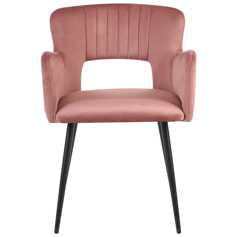Set di 2 sedie da pranzo velluto rosa pastello braccioli schienale intagliato gambe in metallo moderna industriale