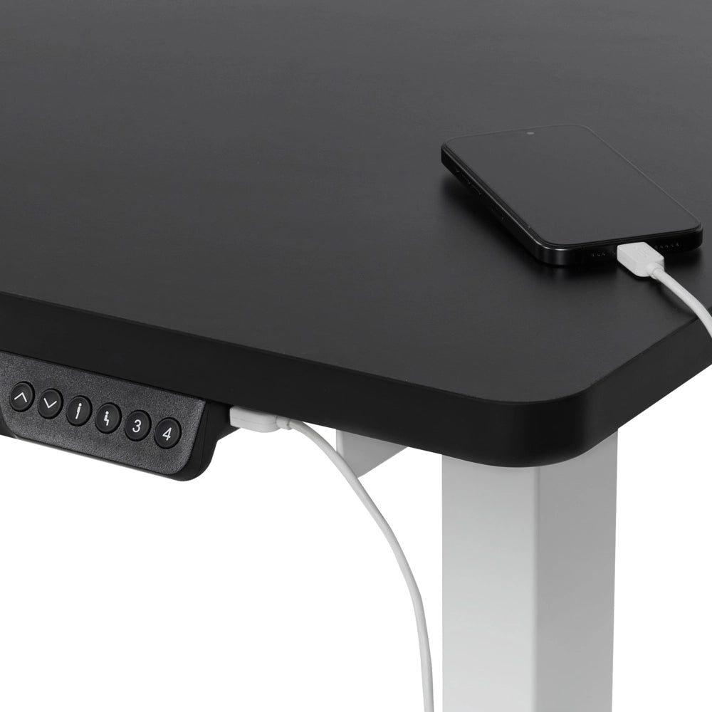 Scrivania elettrica regolabile a forma di L 160 x 59 cm Piano bianco e nero lato sinistro stile moderno