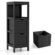 Mobiletto multiuso in legno per soggiorno, Mobile bagno con 2 cassetti estraibili e vano aperto Nero