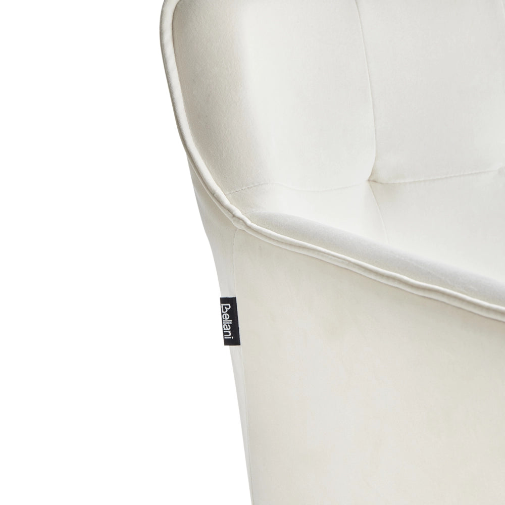 Set di 2 sedie da pranzo con sedile imbottito in velluto beige chiaro con braccioli e gambe in metallo Nero
