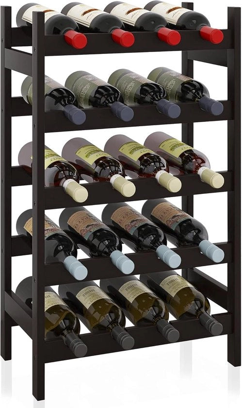 Wijnrek a Vino con 20 contenitori - 20 contenitori - Finitura in legno scuro - Design a parete