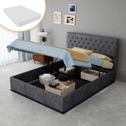 Letto Contenitore Imbottito ¨C MINIMAL ¨C Grigio 140x200 con Materasso