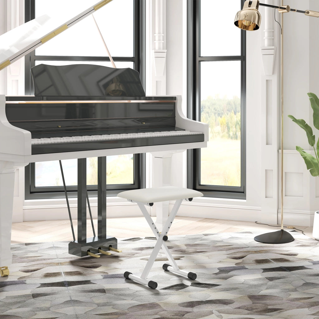 Sgabello da piano regolabile in altezza ¨C zephmum ¨C imbottito in PU, 39x29x37-47 cm, bianco