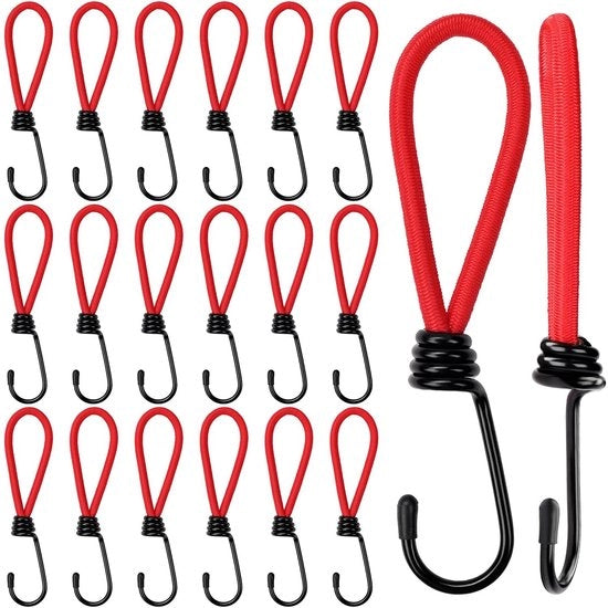 Cordone bungee elastico con ganci metallici (20 pezzi) - 15cm - Lacci pesanti per telo di sabbia, campeggio e tende.
