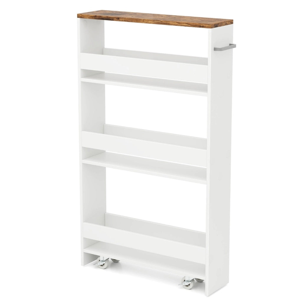 Carrello portaoggetti da cucina con maniglia ruote-Scaffale mobile salvaspazio con scaffali stretti