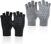 Manopole invernali calde per dita con antiscivolo manopole senza dita - 2 paia Manopole elastiche intrecciate manopole neutre senza dita - adatte per corsa e bicicletta (nero)