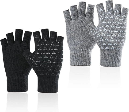 Manopole invernali calde per dita con antiscivolo manopole senza dita - 2 paia Manopole elastiche intrecciate manopole neutre senza dita - adatte per corsa e bicicletta (nero)