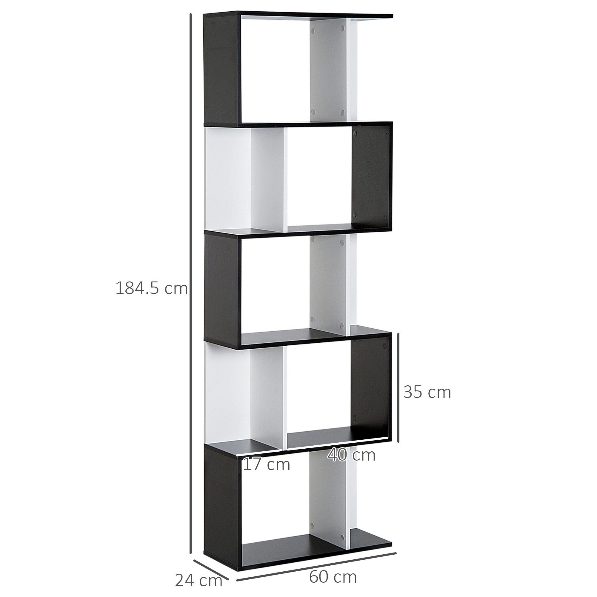 Libreria da Muro Moderna 5 Ripiani in Legno Bianco e Nero 60x24x1184.5 cm