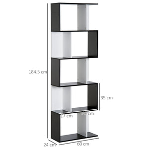 Libreria da Muro Moderna 5 Ripiani in Legno Bianco e Nero 60x24x1184.5 cm