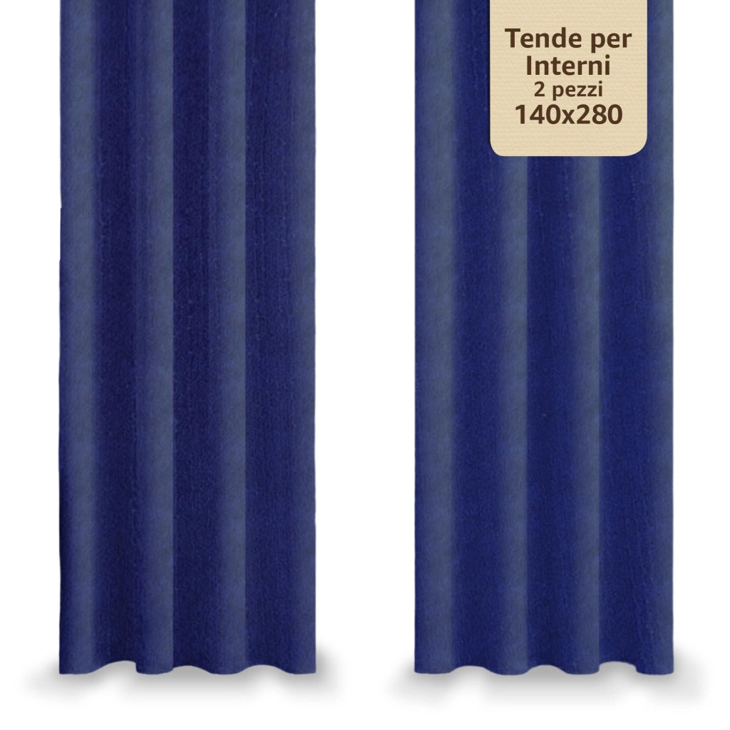 Tende per Interni Camera da Letto e Soggiorno Con Anelli - 140x280cm - 2 Pezzi Colore: BLU