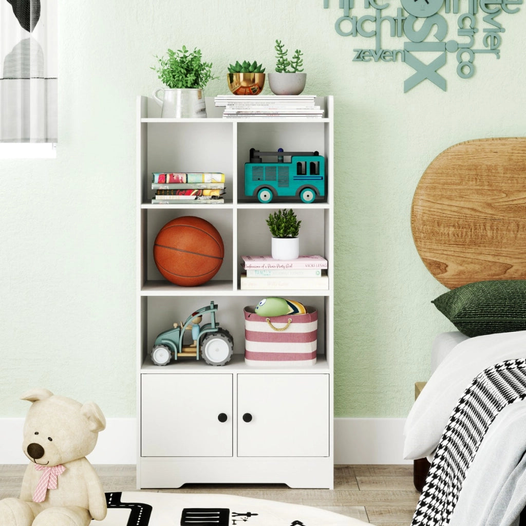 Libreria con 5 scomparti di stoccaggio e 2 armadi-Mobile espositore con mensole aperta per soggiorno e studio Bianco