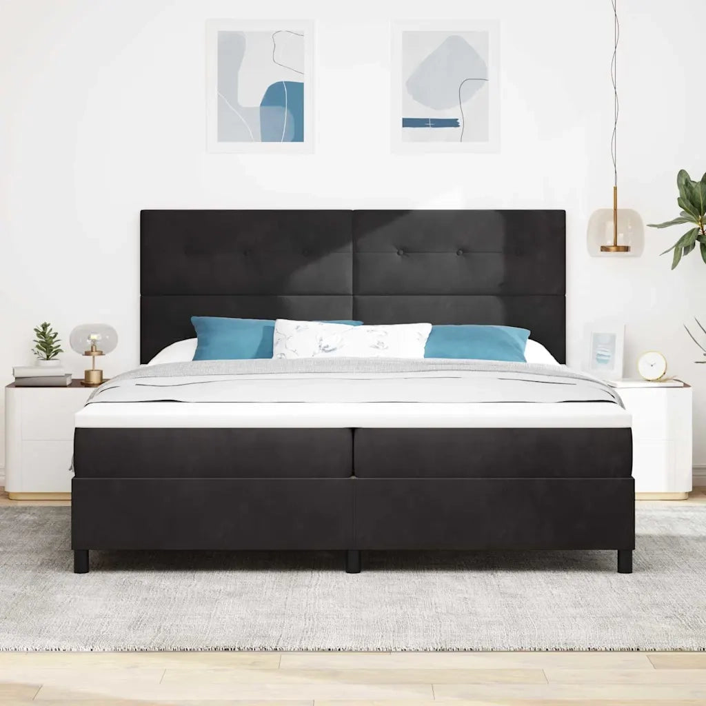 Letto a Sorgente LED con materasso Nero 200 x 200 cm Tessuto