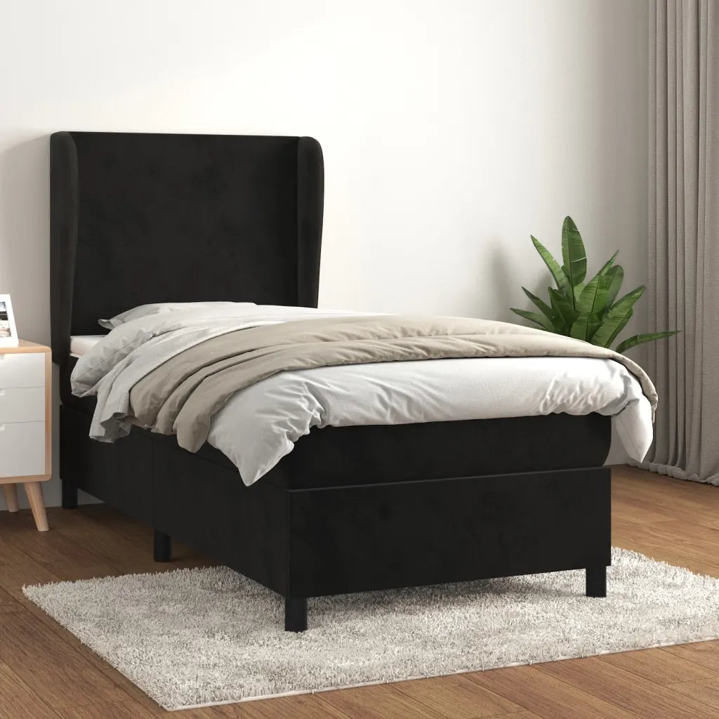 Letto singolo | Letto per adulti | Giroletto a Molle con Materasso Nero 80x200 cm in Velluto