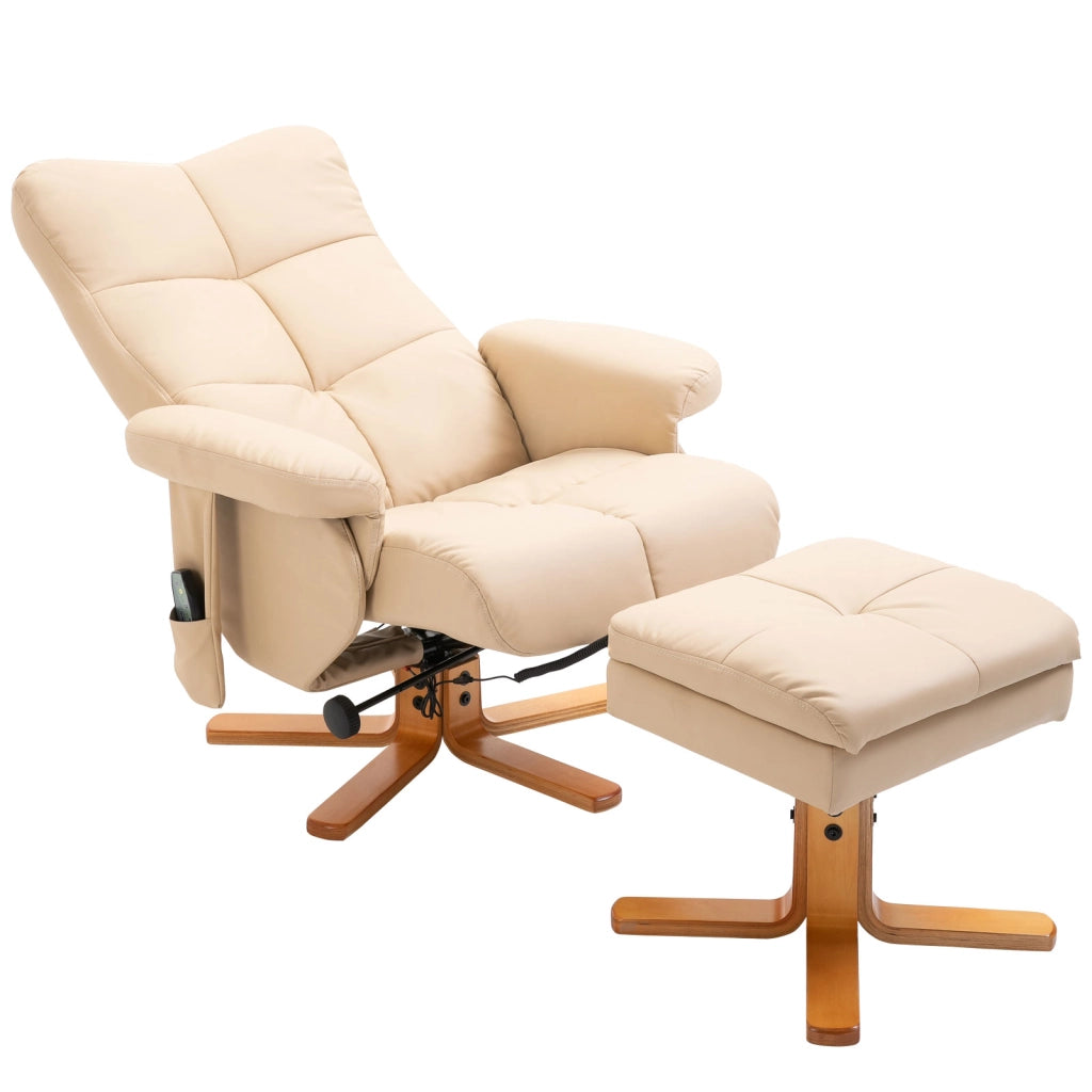Poltrona Massaggiante Relax con Poggiapiedi e Girevole ¨C Zephmum ¨C Cremewei? Similpelle