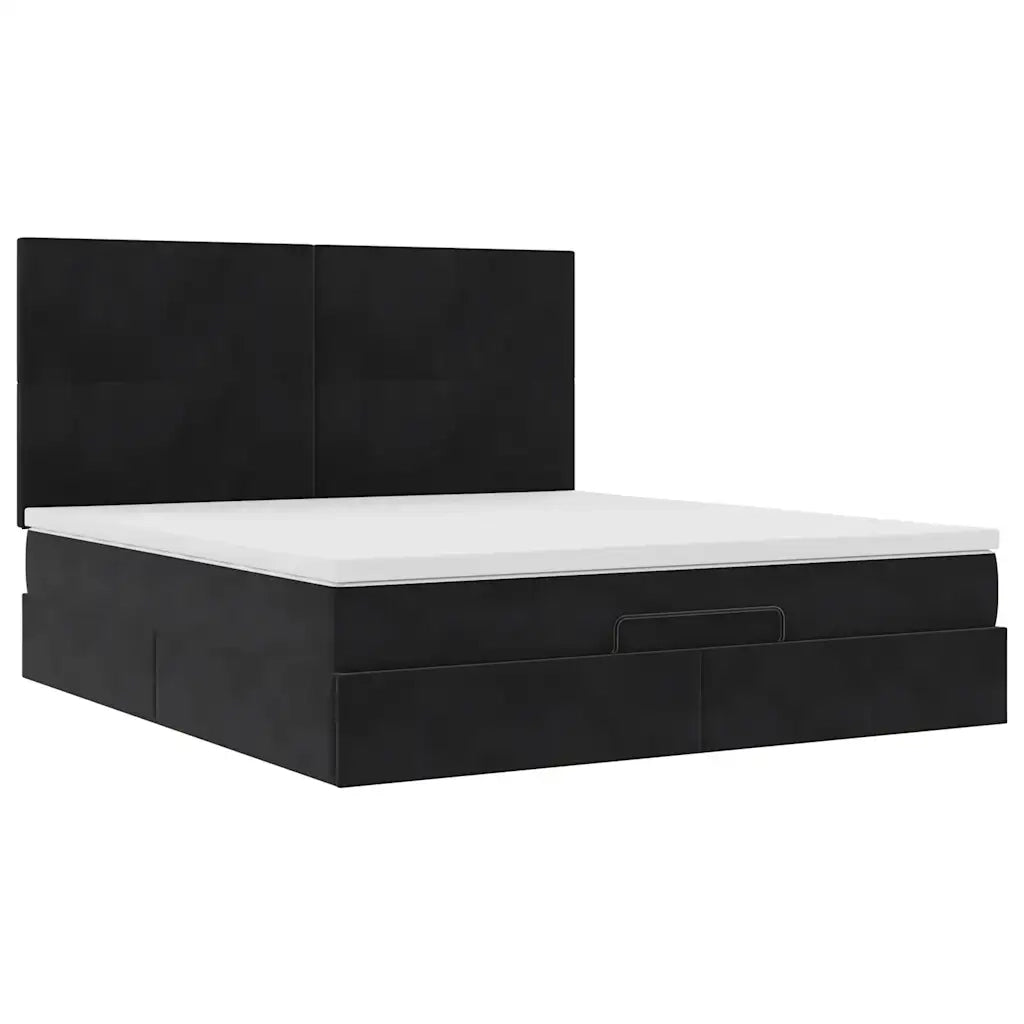 Struttura Letto Pouf con Materassi Nero 180x200 cm in Velluto 3313417