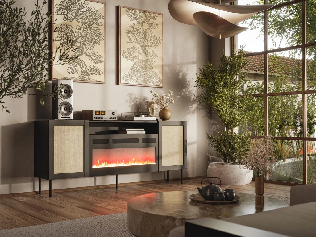 MOBILE YUCCA EF CABINET 200 NERO OPACO CALABRIA CON CAMINO JUTA